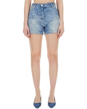 Versace High-Rise Straight-Leg Denim Shorts - Blue