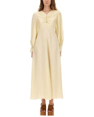Chloé Ruched Silk Dress - Natural