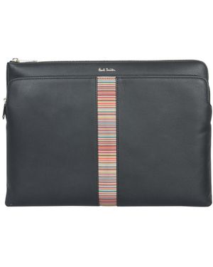 Paul Smith BORSA PORTA DOCUMENTI IN PELLE CON DETTAGLIO A RIGHE - Grigio