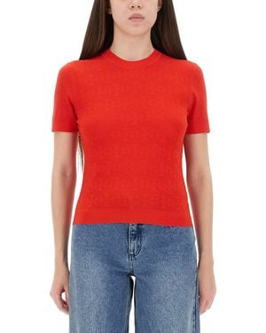 Tory Burch T-Monogram Viscose Blend Top - Red