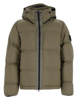 Stone Island Piumino Antistrappo Con Cappuccio Removibile - Green