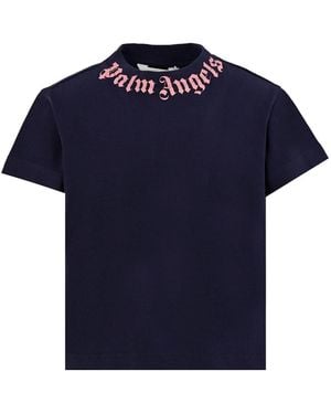 Palm Angels T-Shirt With Logo - Blue