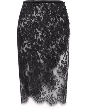 Saint Laurent Wrap Lace Pencil Skirt - Black