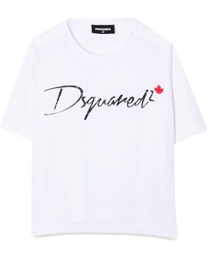 DSquared² T-Shirt Ss Logo Corsivo - Bianco