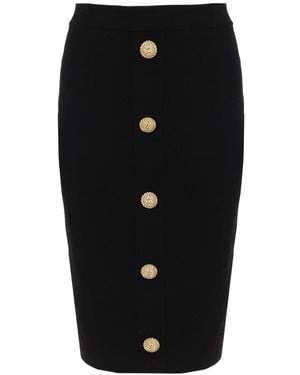 Balmain Button Zipper Midi Skirt - Black