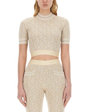 Palm Angels Mini Monogram Cropped T-Shirt - Natural