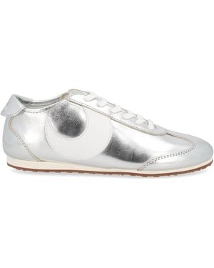Marine Serre Metallic Leather Trainers With Crescent Accent - White