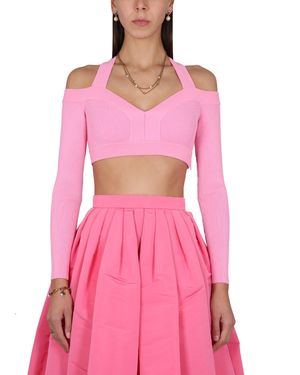McQueen MAGLIA CROPPED CON INTAGLI - Rosa