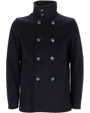 Herno Cappotto Doppiopetto Con Collo Alto - Blue