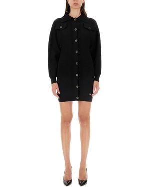 Moschino Ribbed Mini Dress With Button-Down Front - Black