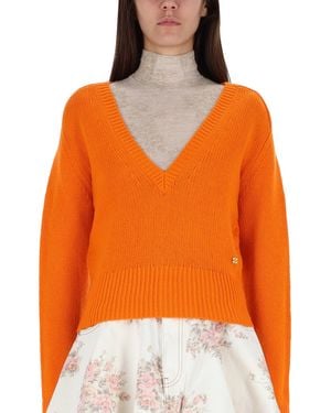 Ganni Cashmere V-Neck Jumper - Orange