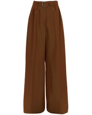 Dries Van Noten Belted Striped Wool-Blend Wide-Leg Trousers - Brown