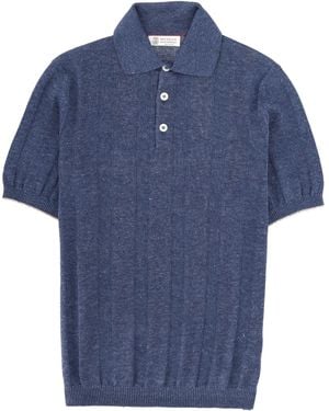 Brunello Cucinelli Linen Knit Polo Shirt - Blue