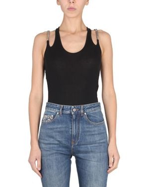 Stella McCartney Chic Round Neck Mini Top With Chain Straps - Black