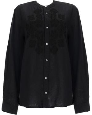 P.A.R.O.S.H. P. A.R. O. H. Embroidered Linen Shirt - Black