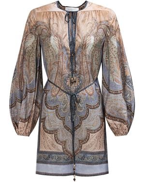 Zimmermann Wanderlust Tunic Silk Mini Dress - Grey