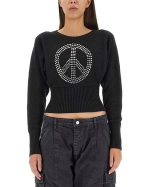 Moschino Cropped Jersey With Rhinestone Peace Symbol - Black