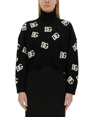 Dolce & Gabbana Cropped Fit T-Shirt With Logo Inlay - Black