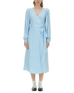 ROTATE BIRGER CHRISTENSEN Textured Midi Wrap' Dress - Blue