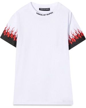 Vision Of Super Kids Tshirt With Double Flame - White