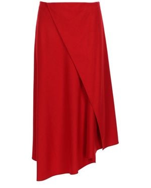 Vince Asymmetrical Midi Skirt With Wrap Front Overlay - Red