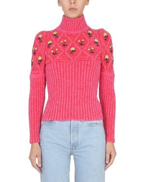Cormio Jersey With Floral Embroidery - Red