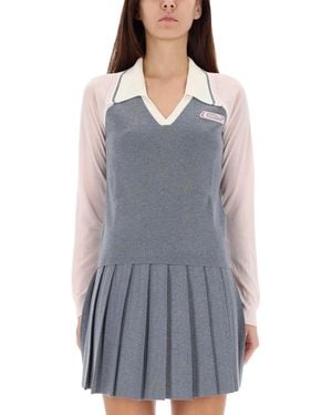 CASABLANCA Merino Lurex Long-Sleeve Tennis Polo - Grey