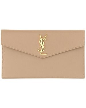 Saint Laurent Grain De Poudre Embossed Leather Uptown Pouch - Natural