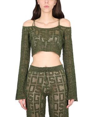 Gcds Adjustable Drawstring Macrame Top - Green