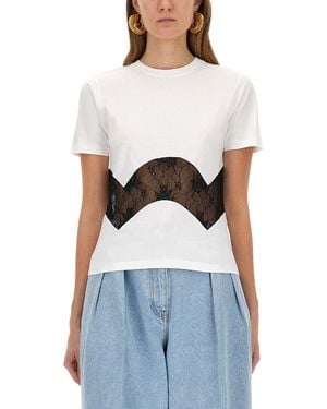 Nina Ricci Jersey T-Shirt With Lace Insert - White