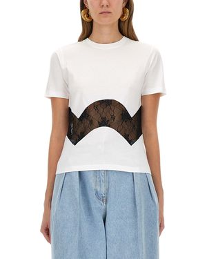 Nina Ricci Jersey T-Shirt With Lace Insert - White