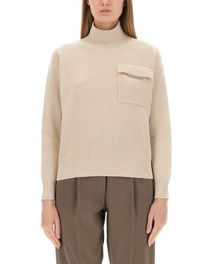 Brunello Cucinelli Knitted Turtle Neck Jumper - Natural