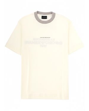 Emporio Armani T-Shirt With Logo And Embroidery - Natural