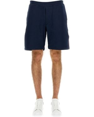 McQueen Bermuda Shorts With Selvedge Logo Band - Blue