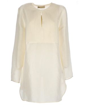 Tory Burch Elegant Linen-Silk Blend Top - White