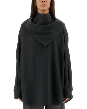 Ami Paris Draped Collar Long-Sleeved Top With Scarf Detail - Black