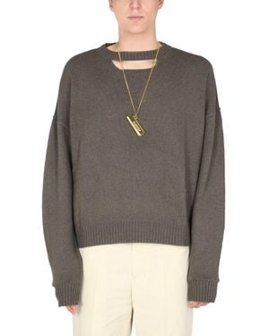 Ambush MAGLIA OVERSIZE FIT IN MISTO LANA VERGINE CON LOGO - Grigio