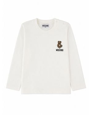 Moschino T-Shirt A Manica Lunga Con Ricamo Teddy Bear - White