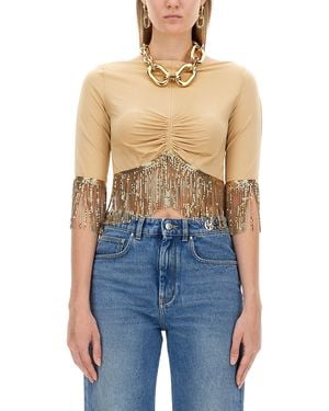 Rabanne Top Con Frange - Blu