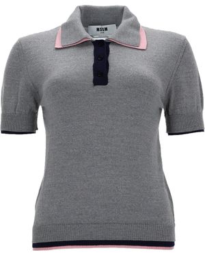 MSGM Solid Shirt Collar Polo - Grey