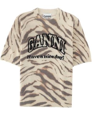 Ganni Maglia Slim Fit Con Stampa All-Over - White