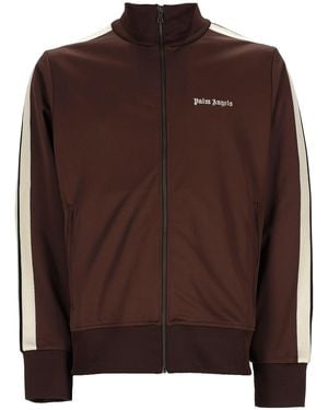 Palm Angels Felpa Con Zip E Logo - Brown