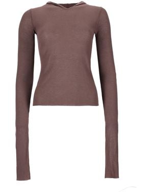 Rick Owens T-Shirt "Cropped Hooded Rib Ls T" - Brown