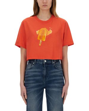 Moschino T-Shirt Cropped Con Stampa Ice-Cream - Rosso