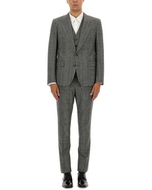 Dolce & Gabbana Single-Breasted Glen Plaid Suit - Grey