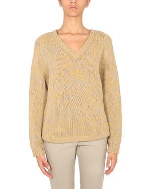 Aspesi Knitted V Neck Jumper - Natural
