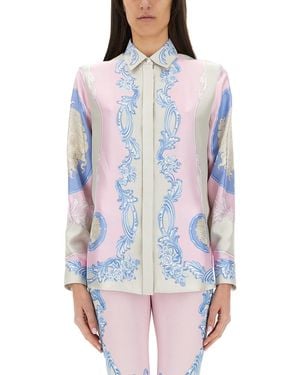 Versace Cameo" Pastel Print Silk Shirt - Blue