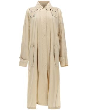 Sportmax Long Raincoat With Hood - Natural