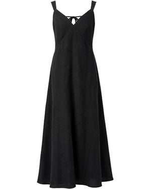 120% Lino Abito Con Scollo A V - Black
