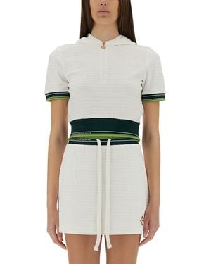 CASABLANCA Cropped Tennis Shirt With Zip-Up Front - White